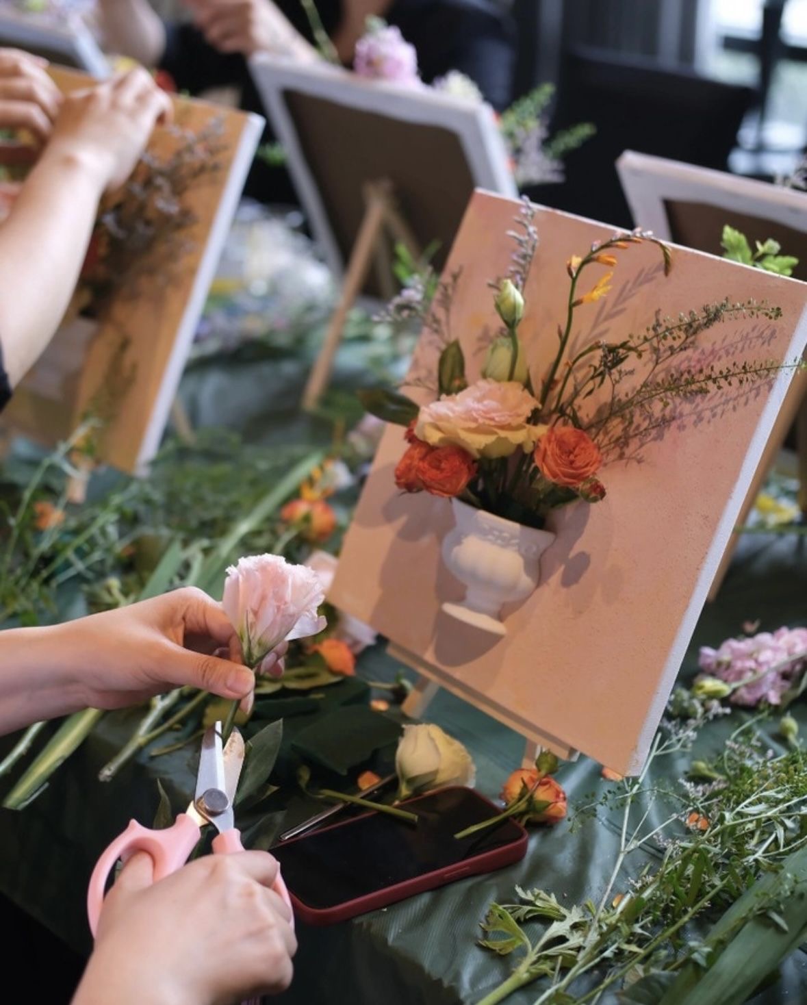 Composition florale réalisée en atelier
