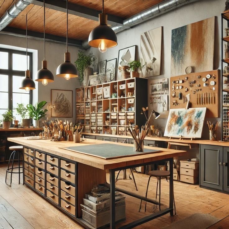 Intérieur chaleureux d'un atelier d'artiste